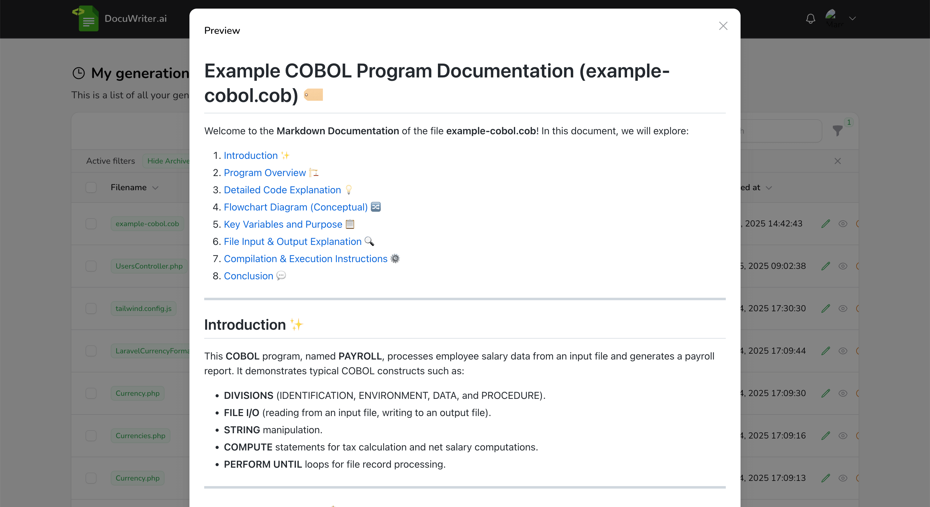 Legacy COBOL Code Documentation